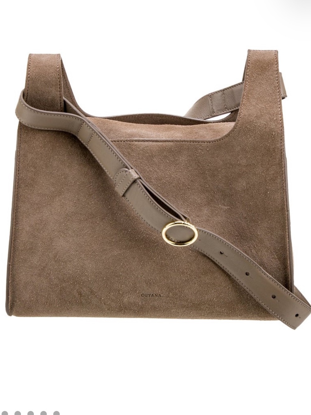 Cuyana Double Loop Bag Suede Neutral Tan Gray Crossbody Shoulder Bag - Picture 7 of 12